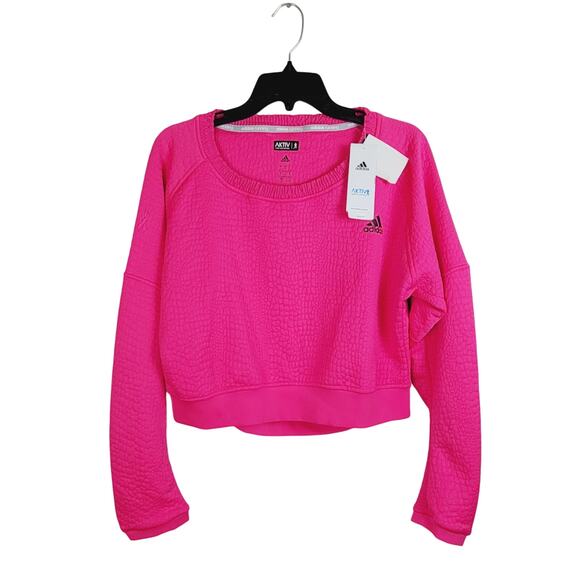 New Adidas Aktiv womens pink running textured cropped sweatshirt size Large - Picture 1 of 10